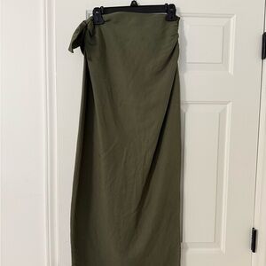 Zara Green Maxi Wrap Skirt with Tie Front